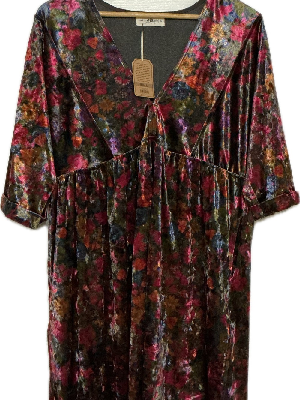 NATURAL LIFE Multi-Color Floral Velvet V-Neck Tunic